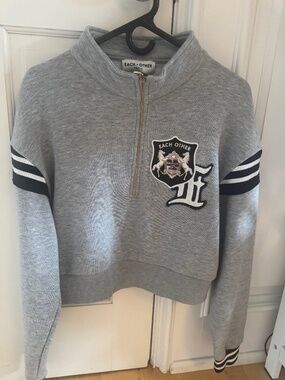EACH x OTHER Paris Gray Cropped Quarter-Zip Varsity Sweatshirt